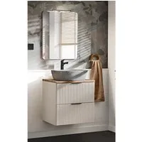 Lomadox Badmöbel-Set ADELAIDE-56-CASHMERE, (Spar-Set, 2-St., Waschtisch LED-Spiegel), 60cm Waschtisch mit Aufsatzbecken, kaschmir und Eiche