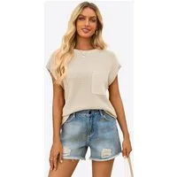 Imily Bela Kurzarmpullover Damen Trendige Pullover Tops aus Rippstrick (Packung, 1-tlg., 1per-Pack) einfarbig