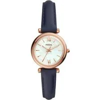 Fossil Quarzuhr Carlie ES4502, Armbanduhr, Damenuhr, Perlmutt-Zifferblatt, Lederarmband