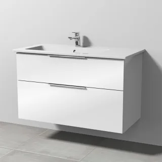 Sanipa 3way Keramik-Set Venticello Keramik-Waschtisch und Unterbau mit 2 Auszügen, Weiß-Glanz UF32578