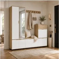 FUFU&GAGA Garderoben-Set 190 cm, weiße PET Hochglanz Flur Garderobenschrank Eiche, (Garderoben-Set)