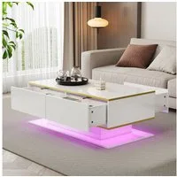 Merax Couchtisch hochglanz Sofatisch Beistelltisch mit LED-Beleuchtung (1-St), Wohnzimmertisch mit 3 Schubladen, Stauraum & Goldakzenten, 100x50x40cm