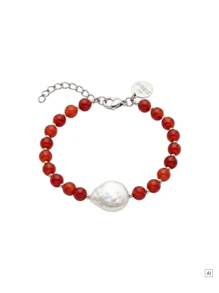 PURELEI Roter Achat Pearl Armband, verstellbare Länge