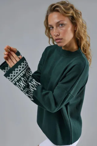 Rundhals-Jacquard-Strickpullover