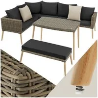 tectake Loungeset Rattan Sitzgruppe mit Sicherheitsglasplatte, schlanke, hohe Beine, (Gartenlounge-set Pula, 3-tlg., geeignet für Outdoor in Natur), wetterfest und UV-beständig, Dicke der Sitzpolster 8 cm