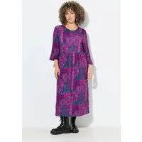 Ulla Popken Jerseykleid Jersey-Midikleid Patchdruck A-Linie Rundhals