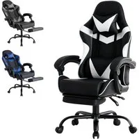Refined Living Gaming-Stuhl Ergonomie Gaming chair mit Fußstütze, Kopfstütze Massage-Lendenkissen (Verstellbare Neigung auf der Rückseite Höhenverstellbar Computerstuhl), Gepolstert Bürostuhl  Drehstuhl 360° für Erwachsene Mädchen Junge