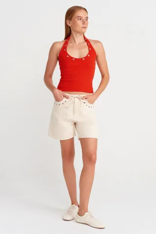 Damen Baumwoll-Jeansshorts mit verstellbarem Bund