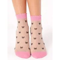Lycille Feinsocken Transparente Damen Socken mit Schleifenmuster – Fashion Söckchen Rosa