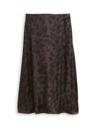 Tom Tailor - Satin Midi-Rock brown black big leo print - Gr. - 40