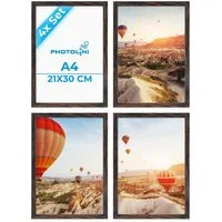 PHOTOLINI Bilderrahmen 4er Set 21x30 cm / DIN A4 Poster-Rahmen, zum Aufhängen & Aufstellen, für 4 Bilder (4er Set), MDF Holz, bruchsicheres Acrylglas & Zubehör, für Fotos & Poster