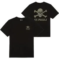 FC St. Pauli T-Shirt FC St. Pauli - T-Shirt Black-Olive Totenkopf mit Rückenprint - schwarz