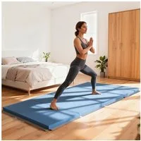 HOMCOM Gymnastikmatte Sportmatte mit Griffen (Faltbare Fitnessmatte, 1-St., Trainingsmatte), für Yoga, MMA, Fitness, Pilates, Hellblau, 240 x 120 x 5 cm