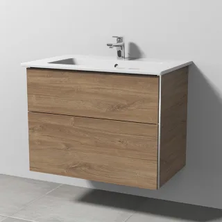 Sanipa 3way Keramik-Set Venticello Keramik-Waschtisch und Unterbau mit 2 Auszügen, Eiche-Kansas BR32359