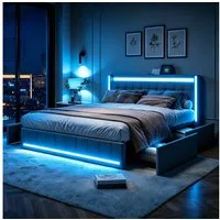 Furnishings Home Polsterbett 140x200 cm Stauraumbett LED Doppelbett (1 tlg, Geeignet für Jungen und Mädchen, Mit große Stauraum), mit Lattenrost und Ladefunktion, mit Komforthöhe, Leises Design Bett