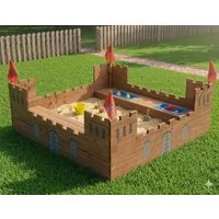 Sandkasten Sandkasten Ritterburg Vollholz Bodenvlies Sandbox SandkisteStauraum, (Packung, 1-tlg., inkl. Bodenvlies und Abdeckplanne), 113x70x113 cm
