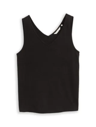 Tom Tailor - Top mit doppeltem V-Ausschnitt schwarz - Gr. - XS