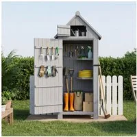 HOMAVO Gerätehaus Gartenschrank Werkzeugschrank Geräteschuppen Holzhäuschen, Outdoor-Schrank, Satteldach, mit 3 Einlegeböden, 77*54.3*179 cm