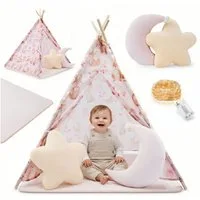 Mamabrum Spielzelt Mamabrum Kinder Tipi Zelt rosa mit Matte, Kissen und LED