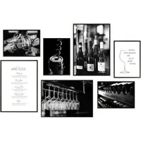 Hyggelig Home Poster Wein, Premium Poster Set OHNE & MIT Rahmen - 7 Wandbilder schwarz weiß, Genuss (Set, 7 St), Collage Wine Guide, Qualitätsdruck dickes Papier