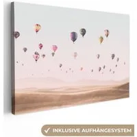 OneMillionCanvasses® Leinwandbild Heißluftballon - Wüste - Himmel - Landschaft - Natur, Fotodruck (1 St), Leinwand Bilder Klein, Wand Dekoration Aesthetic 30x20 cm