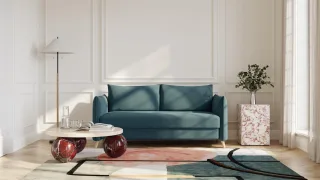 BRUNO Schlafsofa 160cm in Petrol Türkis | Pillow | stabiles Massivholz & Boxspringkomfort