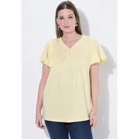 Ulla Popken T-Shirt T-Shirt Pünktchen Biesen V-Ausschnitt
