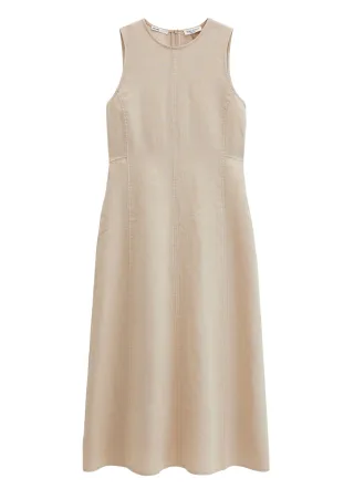 Marc OPolo Casual - Ärmelloses Midikleid mit Rundhalsausschnitt beige - Gr. - 38