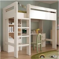 Ulife Hochbett Kinderbtt mit USB-C Schreibtisch, Kleiderschrank und Aktenschrank Jugendbett Einzelbett mit Treppe und Lattenrost, 90x200cm