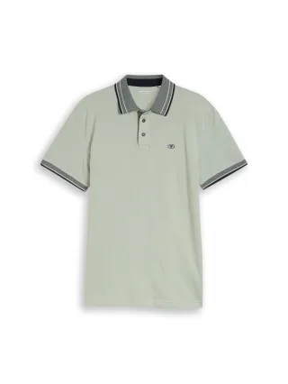 Tom Tailor - Piqué Poloshirt mit Logo-Print soft greyish green - Gr. - XXL