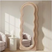LUNAMIRROR Ganzkörperspiegel im gewellte Form, Samtbezug, Holzrahmen (1-St), stehend & hängend, 160x60 cm, Weiß/Beige