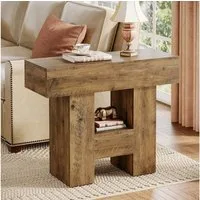 Tribesigns Beistelltisch Couchtisch mit 2 Ablagen, Sofatisch Schmaler Nachttisch Holz, Braun