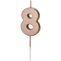 partydeco Geburtstagskerze, Geburtstagskerze Zahl 8 Zahlenkerze 4,5cm Rosegold