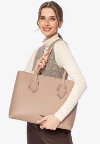 Wittchen Damen-Einkaufstasche aus Öko-Leder mit gewebten Akzenten, beige