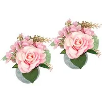 Kunstblume Arrangement Rose und Hortensie im Topf 2er Set Rose, I.GE.A., Höhe 20 cm, Blumengesteck künstlich Dekoblume Hochzeitsdeko Kunstpflanze Blume