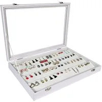 Yudu Schmuckkasten Schmucklade Schmuckkasten Schaukasten mit Glasdeckel Weiss