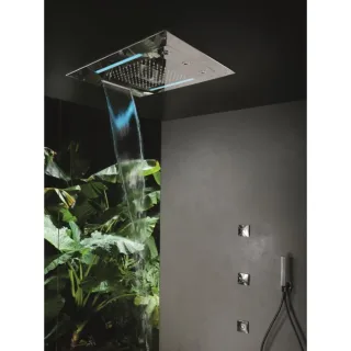 Herzbach Living Spa Farblicht-Regenbrause 11.663480.2.01 Edelstahl poliert, 630x480mm, Regen/Spin-Jet/Schwall