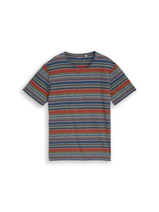 Tom Tailor - T-Shirt mit feinen Streifen green navy multicolor stripe - Gr. - XL