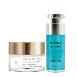 Marine Glow Vitamin C + Kollagenkonzentrat-Serum 30 ml + Hyaluronsäure und Kollagen-Tagescreme 50 ml