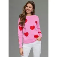 Laura Scott Jacquardpullover aus angenehm leichtem Frühlingsstrick aus Baumwolle mit knalligem Herzmuster