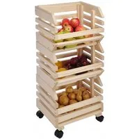 Haushalt International Kartoffelkiste 3tlg. Holz Obsthorde rollbar
