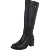 Ital-Design Elegante Damenkniehochstiefel mit modischem Riemen Stiefel (90726771) Blockabsatz Stiefel in Schwarz