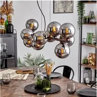 hofstein Pendelleuchte 10-flammige Hängelampe aus Metall/Glas in Schwarz/Chrom-/Rauchfarben, ohne Leuchtmittel, Hängeleuchte im Retro/Vintage-Design m. Glasschirmen, max. 146cm, E14
