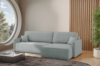 Ecksofa Schlafsofa Sofa LOUIS Stoff Scala Saphire Ottomane Rechts