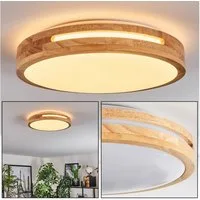 hofstein Deckenleuchte moderne Deckenlampe aus Metall/Bambus/Kunststoff in Weiß/Natur, LED wechselbar, 3000 Kelvin, Leuchte im angesagten Boho-Design (30cm), 1700 Lumen, LED 16 W