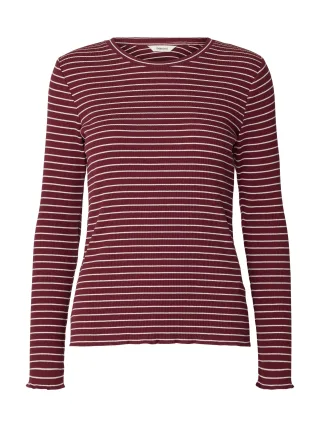 selected women - SLWANNA LS CREW NECK TEE STR NOOS Tawny Port - Gr. - M