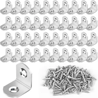40/16Pcs L Bracket Stainless Steel 90 Degree Corner Braces with Screws for Shelves Furniture Reinforcement and Woodworki