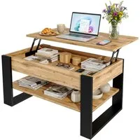 TREND WERK Couchtisch Lift-Couchtisch höhenverstellbar Sofatisch 92×54 cm mit Stauraum, verstecktem Fach Wohnzimmertisch Holz modern