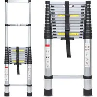 Clanmacy Teleskopleiter Profi Teleskopleiter 5M Aluminium 150kg Tragkraft Mehrzweckleiter ruts (Teleskopleiter,Anlegeleiter,Klappleiter,Schiebeleiter, Hochleistungs-Teleskopleiter, Hochwertiges Aluminiummaterial), Mühelose Portabilität Unabhängige Ve
