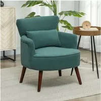 HOMCOM Sessel mit Rückenlehne, abgerundeten Armlehnen, Kordoptik, Holzbeine (Loungesessel, 1-St., Einzelsessel), für Schlafzimmer, Wohnzimmer, bis 120 kg, Dunkelgrün